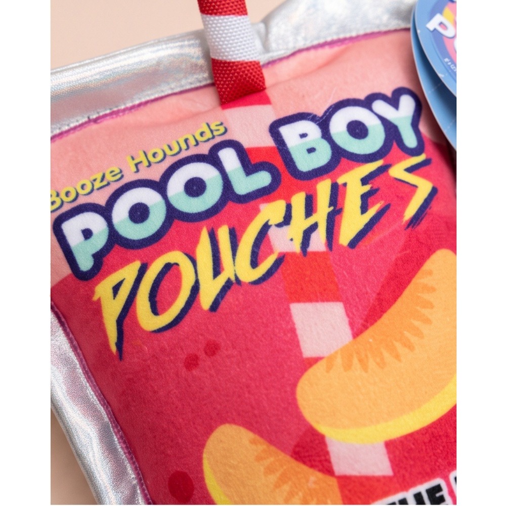 Bark Box Boozehound Juice Pooch Pool Boy Pouches Dog Toy Large Pink Silver NWT - Picture 8 of 9